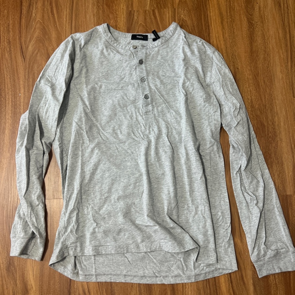 Theory Gray Long Sleeve Henley Shirt